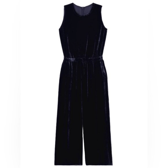 NWT EILEEN FISHER SILK Blend Velvet Wide-Leg JumpsuitEasy Fit Cropped Length XL - Picture 2 of 16